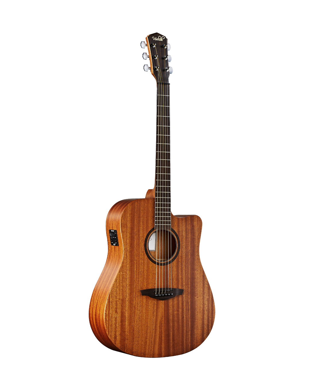 VEELAH V1 SERIES GUITAR - ELECTRO ACOUSTIC DREADNOUGHT WITH CUTAWAY, SOLID TOP, NATURAL MAHOGANY W/ VEELAH LUXURY PADDED GIG BAG