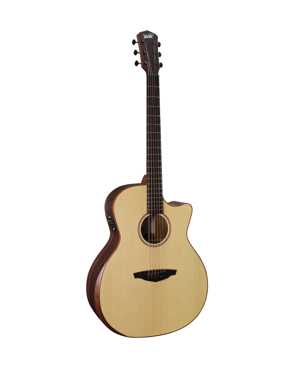 VEELAH V4 SERIES GUITAR - ELECTRO ACOUSTIC GA WITH CUTAWAY, SOLID TOP, ARM REST, NATURAL W/ VEELAH LUXURY PADDED GIG BAG