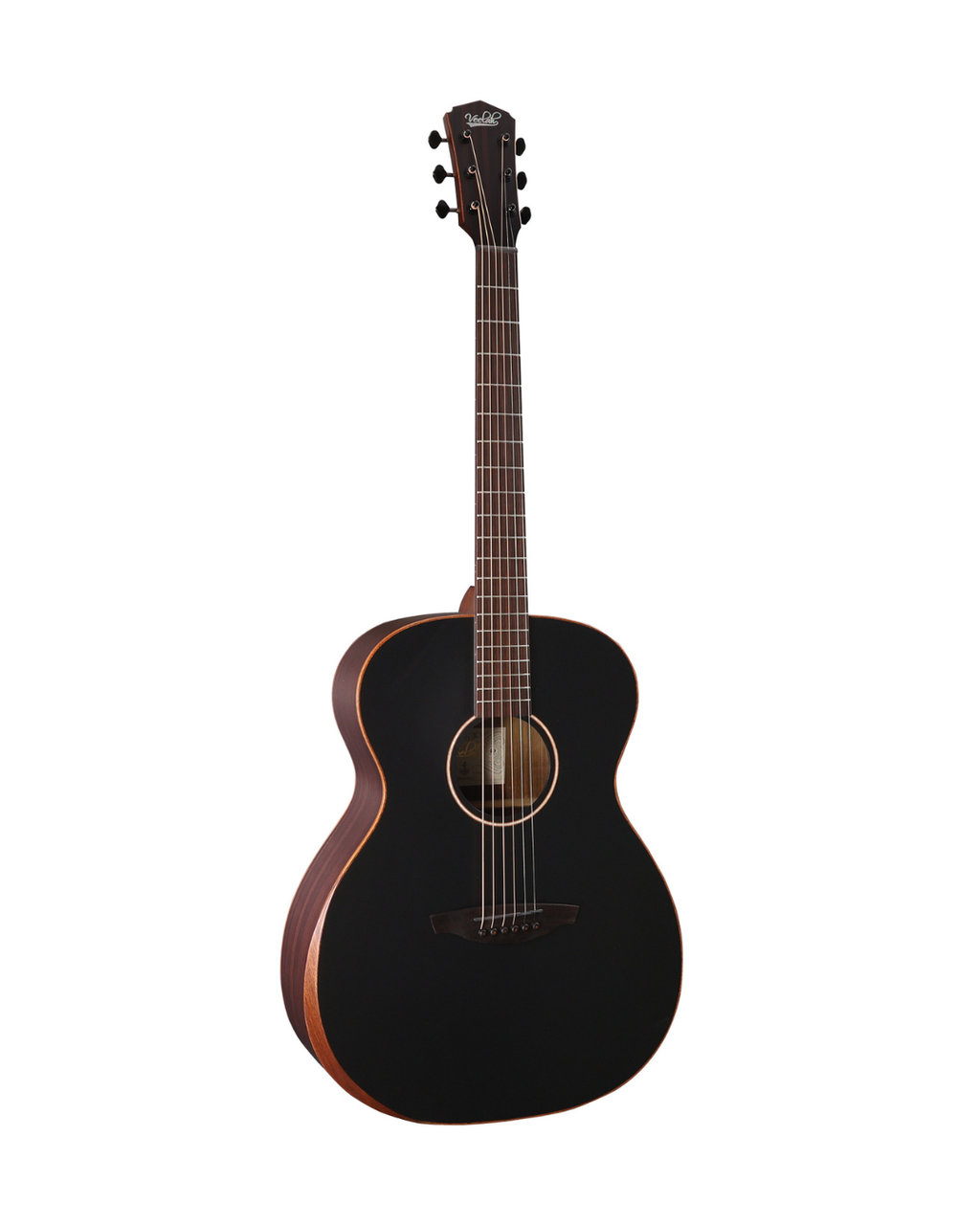 VEELAH V4 SERIES GUITAR - ACOUSTIC OM, SOLID TOP, ARM REST, SATIN BLACK W/ VEELAH LUXURY PADDED GIG BAG
