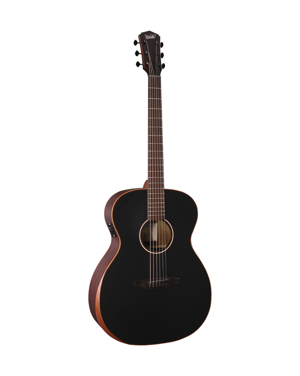 VEELAH V4 SERIES GUITAR - ELECTRO ACOUSTIC OM, SOLID TOP, ARM REST, SATIN BLACK W/ VEELAH LUXURY PADDED GIG BAG
