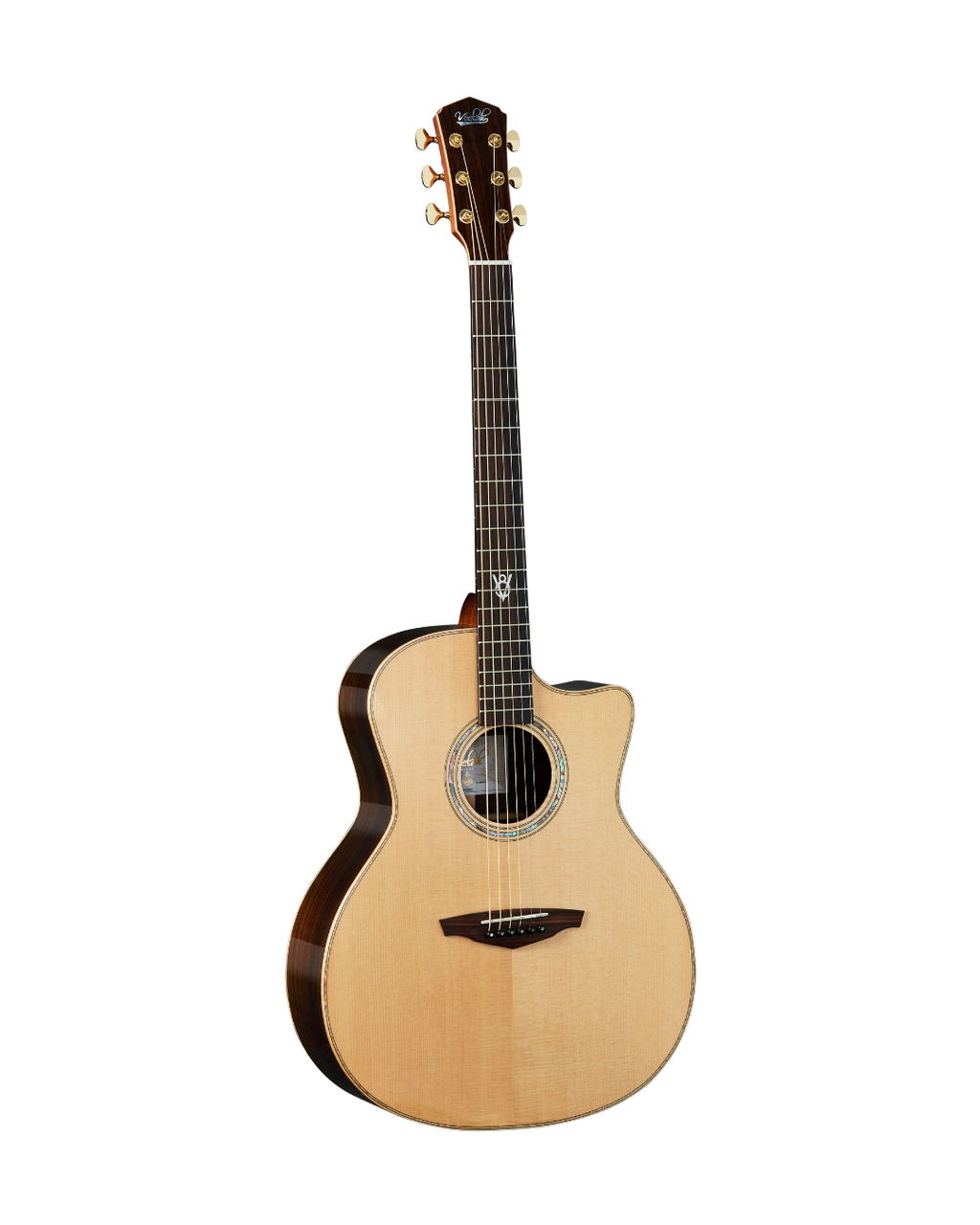 VEELAH V8 SERIES GUITAR - ALL SOLID ACOUSTIC GA WITH CUTAWAY, SOLID TOP, BACK & SIDES, SITKA SPRUCE W/ VEELAH LUXURY PADDED GIG BAG