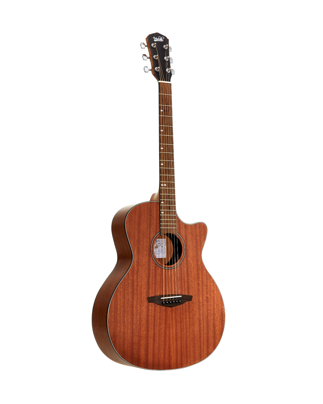 VEELAH VERO SERIES GUITAR, ACOUSTIC GA WITH CUTAWAY, MAHOGANY TOP W/ VEELAH PADDED GIG BAG