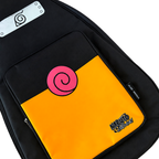 Close-up of the gig bag front pocket, with a design inspired by Naruto’s jacket