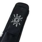 Close-up of the gig bag upper pocket showing Naruto’s Eight Trigrams Seal emblem