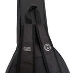 Close-up of the Naruto Shippuden gig bag straps with the logo, inspired by the sleeve of Naruto’s jacket